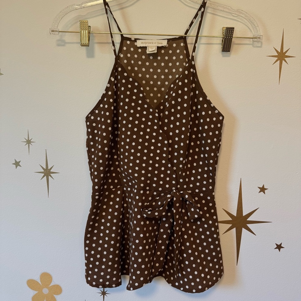 Monteau Brown and White Polka Dot Top